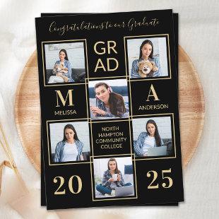 Elegant 6 Photo Personalized Black Gold Graduation Invitation