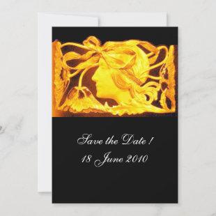 ELEGANT BEAUTY / LADY WITH YELLOW  BOW AND FLOWERS INVITATION