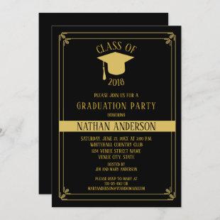 Elegant Black and Gold Frame Graduation Party | Invitation