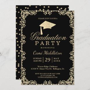 Elegant Black and Gold Graduation Invitation