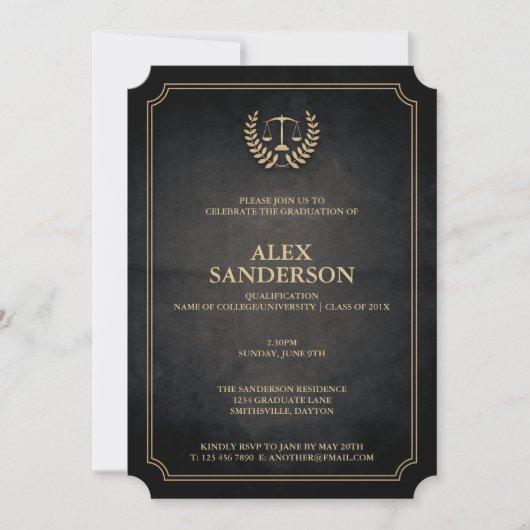 Elegant Black and Gold Law School Graduation Invitation