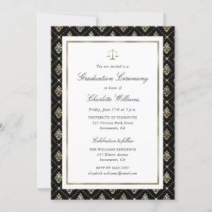 Elegant Black and Gold Lawyer Graduation Ceremony Invitation