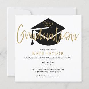 Elegant Black And Gold Script Graduation Party Invitation