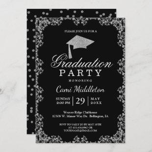 Elegant Black and Silver Graduation Invitation