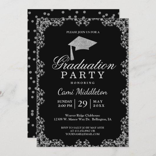 Elegant Black and Silver Graduation Invitation