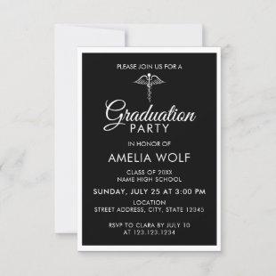 Elegant Black Caduceus Pharmacist Graduation Party Invitation