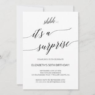 Elegant Black Calligraphy Surprise Party Invitation