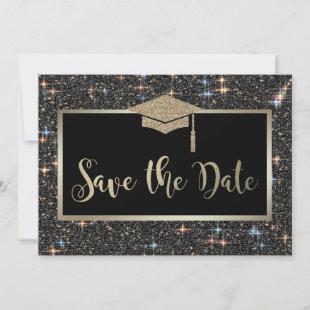 Elegant Black Glitter Graduation Save The Date