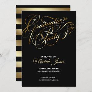 Elegant Black -Gold Calligraphy Graduation Party Invitation