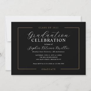 Elegant Black Gold Class Graduate Graduation Party Invitation