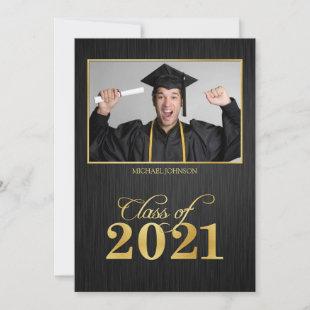 Elegant Black & Gold Class of 2021 Graduation  Invitation