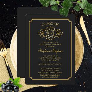 Elegant Black | Gold College Graduation Party Invitation