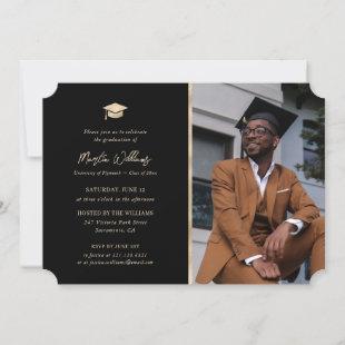 Elegant Black Gold Foil Photo Graduation Party Invitation