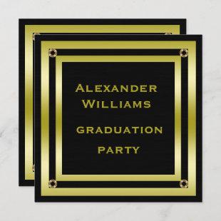 Elegant Black & Gold Framed Man's Graduation Invitation
