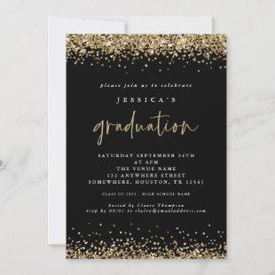 Elegant Black Gold Glitter 2024 Graduation Invitation