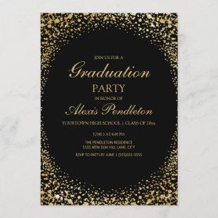 Elegant Black Gold Glitter Graduation Party Invitation