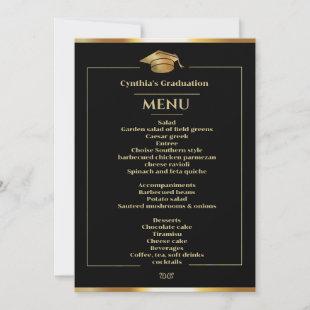 Elegant Black & Gold Graduation Dinner Menu Invitation