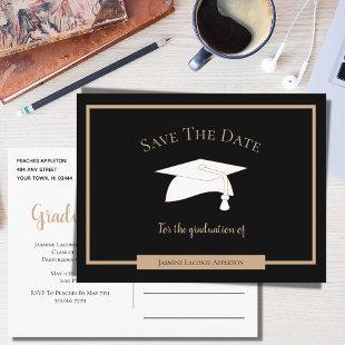 Elegant Black Gold Graduation Save The Date Announcement Postcard