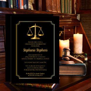 Elegant Black | Gold Law Attorney Graduation Party Invitation