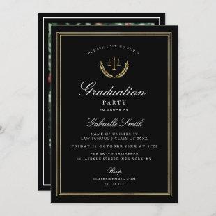 Elegant black & gold law school graduation party invitation