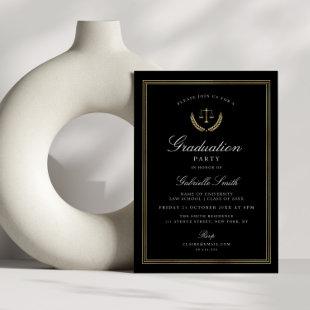 Elegant black & gold law school graduation party invitation