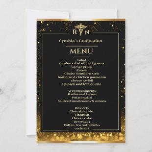 Elegant Black Gold Medical Graduation Dinner Menu Invitation