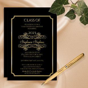 Elegant Black | Gold University Graduation Party Foil Invitation