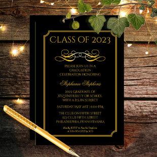 Elegant Black | Gold University Graduation Party Invitation