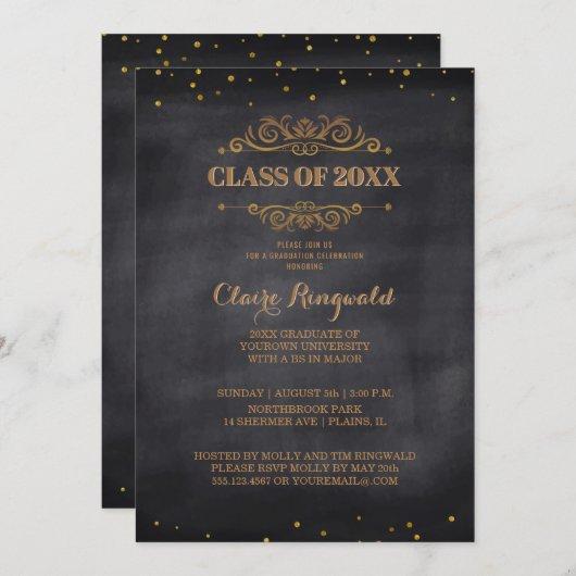 Elegant Black Gold Vintage Classy Graduation Party Invitation