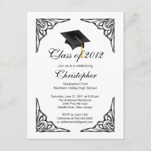 Elegant Black Grad Cap Graduation Party Invitation