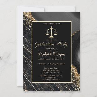Elegant Black Marble Law School Graduation Party Invitation