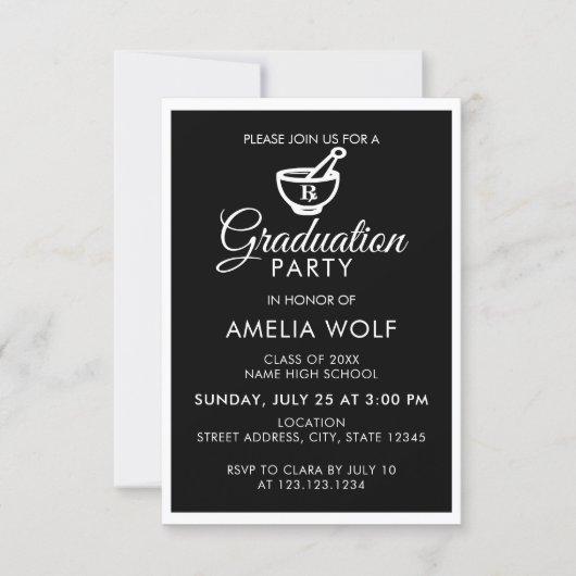 Elegant Black Pharmacist Graduation Party Invitation