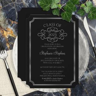 Elegant Black |Silver College Graduation Party Invitation