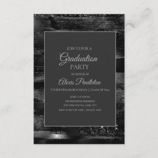 Elegant Black Silver Graduation Invitation