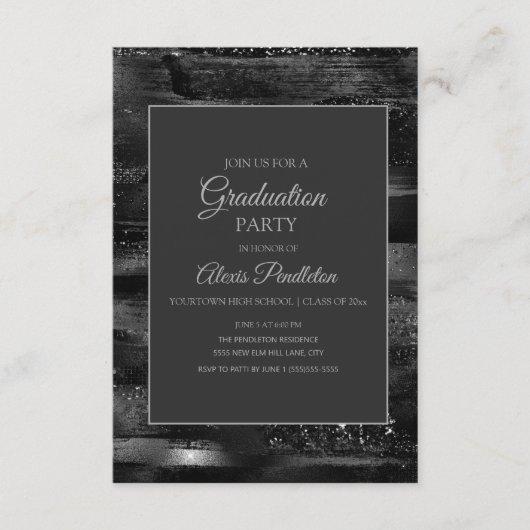 Elegant Black Silver Graduation Invitation