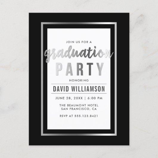 Elegant Black & Silver Typography Graduation Party Invitation Postcard