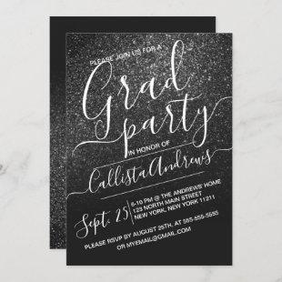 Elegant Black Sparkly Glitter Ombre Graduation Invitation