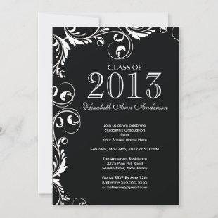 Elegant Black White Graduation Party Invitation