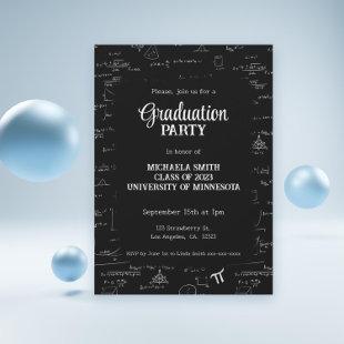 Elegant Black White Hand-Lettering Math Graduation Invitation