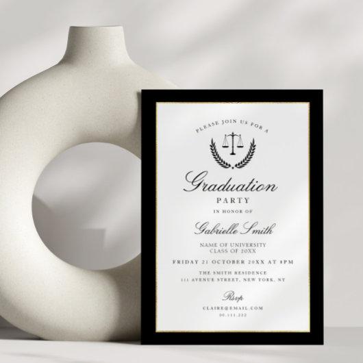Elegant black & white law school graduation party invitation