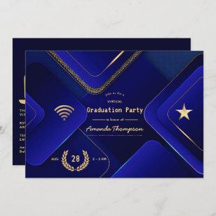 Elegant Blue and Gold Virtual Graduation Party Invitation