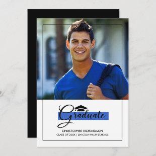 Elegant Blue | Black Graduation Party Photo Cards