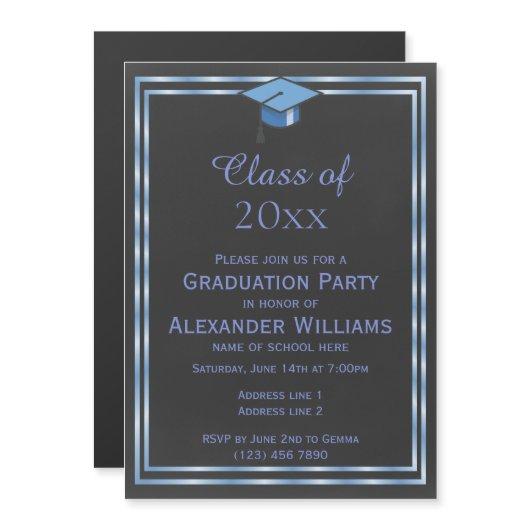 Elegant Blue Double Framed Men's Graduation Magnetic Invitation
