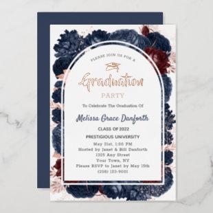Elegant Blue Floral Class of 2022 Graduation Party Foil Invitation
