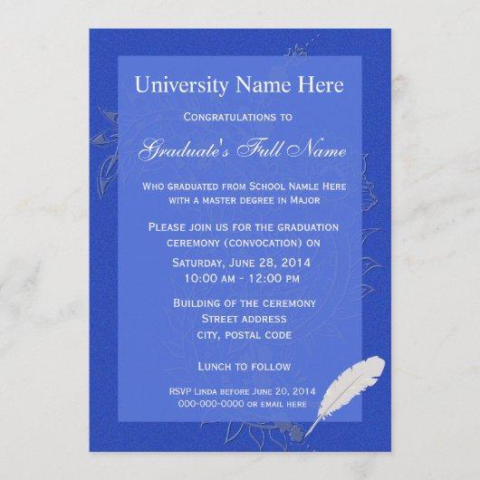 Elegant blue floral graduation ceremony invitation