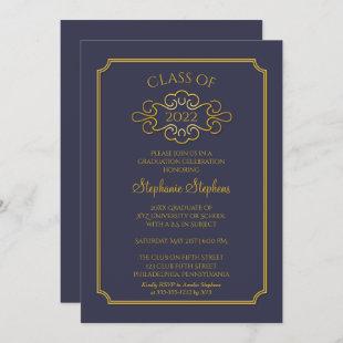 Elegant Blue | Gold College Graduation Party Invitation