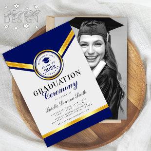 Elegant Blue Gold Graduation Ceremony Invitation