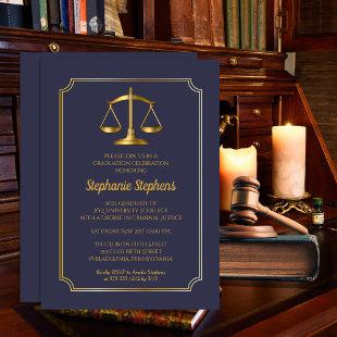 Elegant Blue | Gold Law Attorney Graduation Party Invitation
