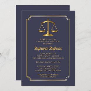 Elegant Blue | Gold Law Attorney Graduation Party Invitation