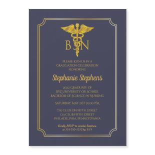Elegant Blue | Gold Nurse BSN Graduation Party Inv Magnetic Invitation